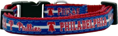 MLB CAT Collar Philadelphia Phillies Satin Cat Collar Baseball Team Collar for Dogs & Cats. A Shiny & Colorful Cat Collar with Ringing Bell Pendant