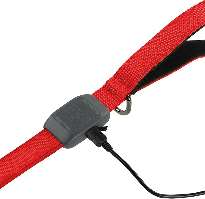 Nite Ize NiteDog Rechargeable LED Leash - Rechargeable LED Light Dog Leash with Padded Handle - Dog Walking Accessories for Walking & Running - 5 Feet, Red