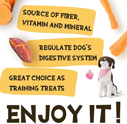 ASMPET Sweet Potato Dog Treats, Healthy Natural Low Fat Grain Free Treats, Gluten Free Vegetarian Snack Gift for Small Medium & Large Dogs, Vegan Dog Chews 10.6oz