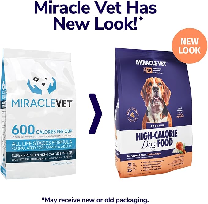 High-Calorie High Protein Dog Food for Muscle & Weight Gain, Large 20 lb Bag, 600 Calories/Cup | Chicken & Rice Dry Dog Food | Puppy, Senior Soft Dog Food Dry | Packaging may vary