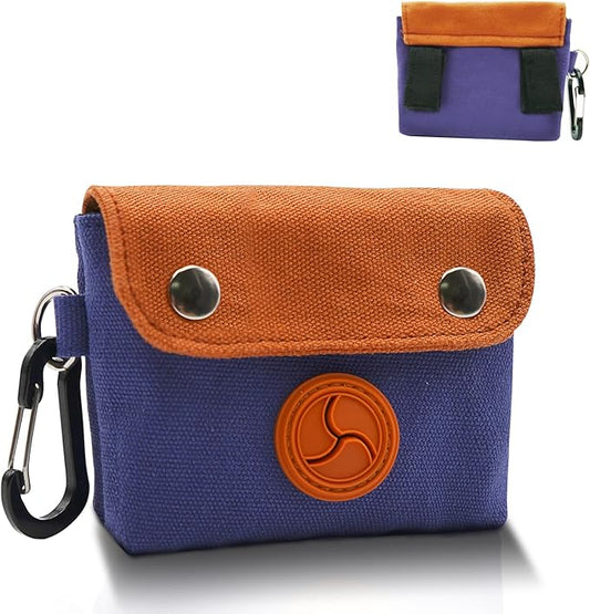 Dog Poop Bag Holder, Portable Dog Poop Bag Dispenser with 1 Metal Clip, Orange Button Canvas Poop Pag Polders for Leashes