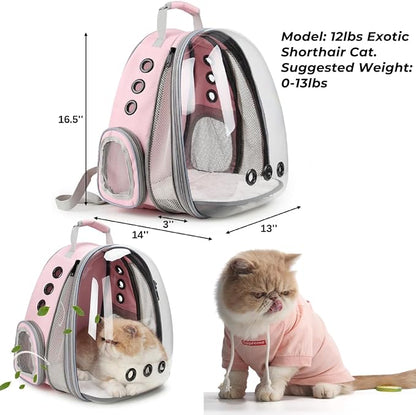 Lollimeow Bubble Expandable Cat Backpack Pet Travel Carrier for Cats and Dogs (Pink-Front Expandable)