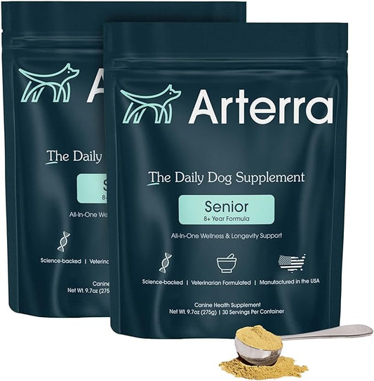 All-in-One Dog Supplement for Wellness and Longevity, 63 Ingredients for Joints, Cognition, Mood, Skin, Gut and Organ Health, Medium Breeds, Vet-Formulated, Made in USA, Senior Formula for 8+ Years