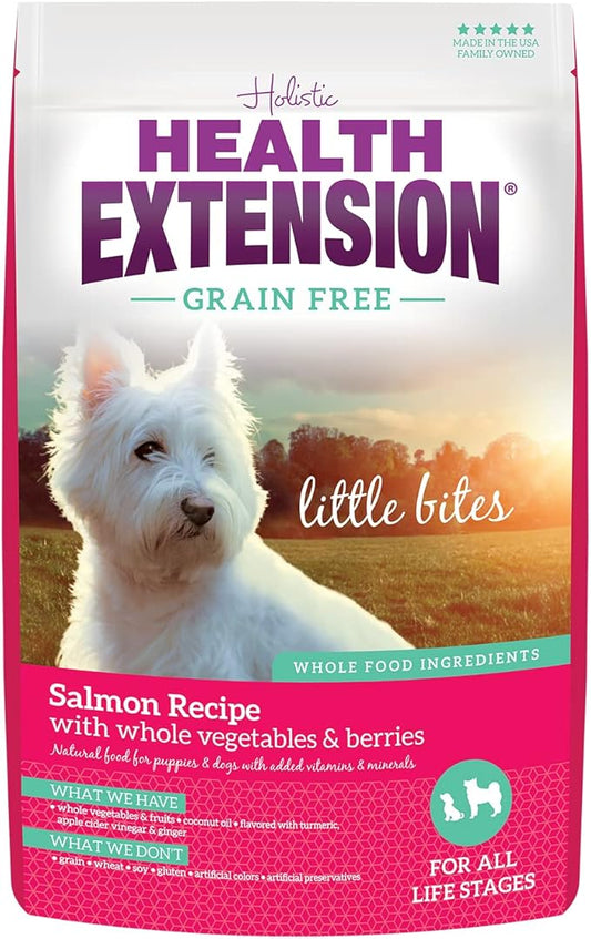 Health Extension Grain Free Little Bites for Dogs, Natural Food with Added Vitamins & Minerals, Perfect for Teacup, Toy & Small Dogs, Salmon Recipe with Whole Vegetables & Berries(12lb Bag)