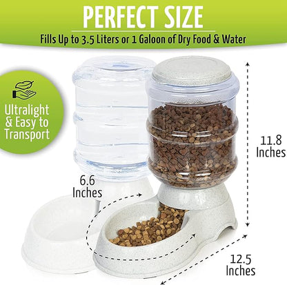 Zone Tech Automatic Pet Feeder and Waterer Dispenser - Premium Quality Durable Self-Dispensing Gravity Pet, Dog, Cat Food Bowl- 1 Gallon Feeder and 3.7 Liters Pet Waterer