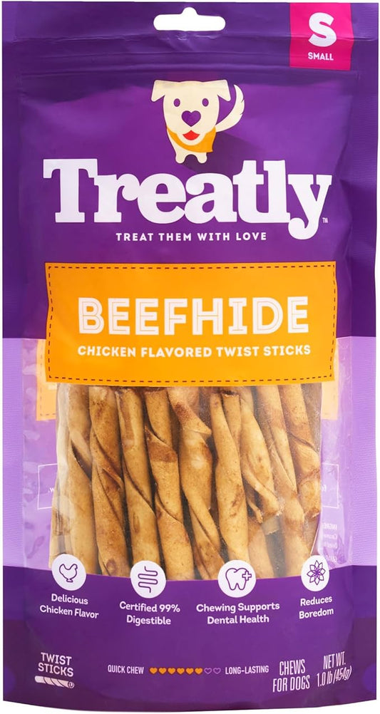 Beefhide Twist Sticks 5" Dog Chew Treats - Chicken Flavor, 1 lb/1 Pack