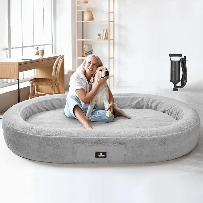 Veehoo Inflatable Human Dog Bed, Giant Human Sized Dog Bed, Soft Fur Oval Nap Bean Bag Bed for Adults, Kids and Pets, Multifunctional Extra Large Pet Bed for Indoor and Outdoor, Medium, CWW2403