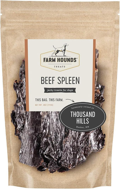Farm Hounds Beef Spleen Jerky Treats for Dogs, Premium Dried Dog Treats, High Protein Training Treat for Small & Large Dogs, Natural & Healthy Dog Treats, Made in USA, Beef Spleen 4oz