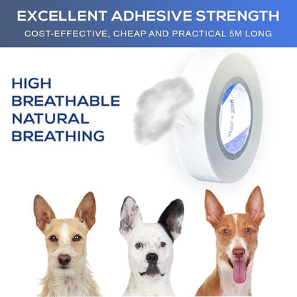 Ear Tape for Dogs 5 Pack with Dog Ear Cleaner Cotton Swabs, Self Adhesive Cotton Tape for Dog Ear Protection and Support, Ear Care Set for Dogs (Tape Width_0.5 inch(12mm))