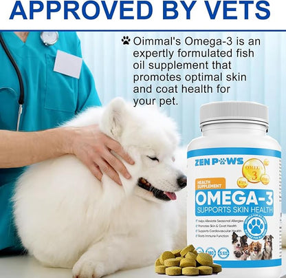 Omega 3 Fish Oil for Dogs - 180 Count Tablet Treats – Helps Shedding, Skin Allergy, Itch and Dry Skin Relief, Hot Spots - Joint Health - Skin and Coat Supplement - Salmon Oil - Duck Flavor
