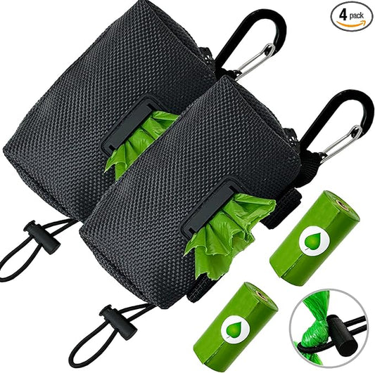 Dog Poop Bag Holder, 2 Pack Poop Bag Holder for Leash, CAKOVANO Pet Waste Bag Dispenser Dog Bag Holder Leash Attachment, Poop Bag Dispenser with Carabiner Clip with 2 Rolls of Poop Bags