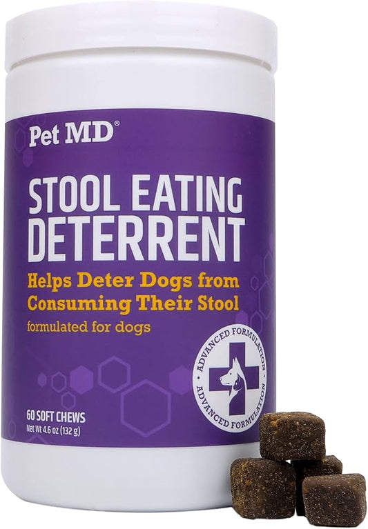 Pet MD Stool Eating Deterrent - Prevent Dog from Eating Poop - Coprophagia Aversion with Enzymes, Herbs, & Prebiotics for Digestive Support & Fresh Breath - Stop Stool Eating Chews - 60 ct