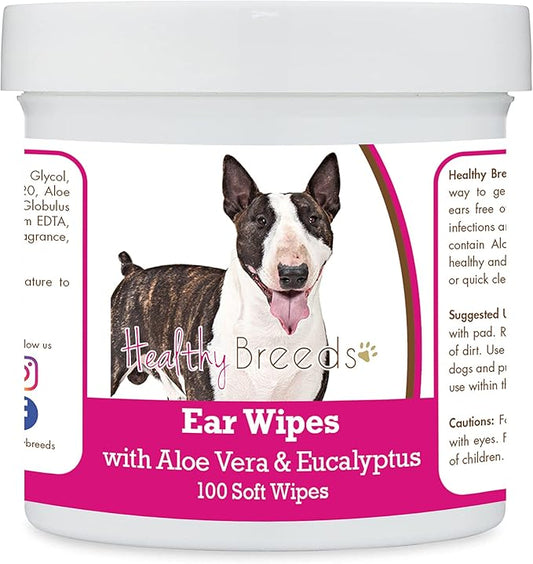 Healthy Breeds Miniature Bull Terrier Ear Cleaning Wipes with Aloe & Eucalyptus for Dogs 100 Count