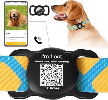Dog Airtag Holder with QR Code Pet ID Tags,Airtag Dog Collar Holder Dog Tags Personalized Pet Online Profile for Pet Collar,Cat Dog Collar Airtag Holder Cat Dog Name Tag for Pets (Black)