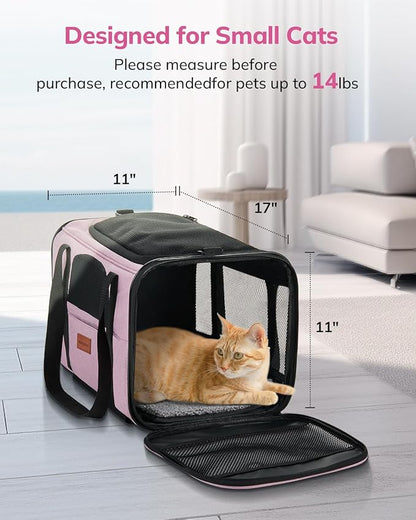 Morpilot Cat Carrier with Wheels Airline Approved, Pet Dog Carrier with Wheels for Small Dogs, Rolling Cat Carrier for Large Cats Puppy Stroller Detachable and Foldable Pet Travel Bag Pink