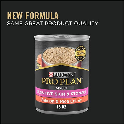 Purina Pro Plan Sensitive Skin and Stomach Wet Dog Food Pate Salmon and Rice Entree - (Pack of 12) 13 Oz. Cans