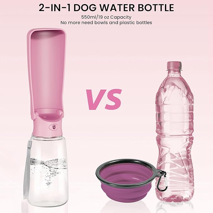 Portable Dog Water Bottle Dispenser [Leak Proof & Foldable] Dog Travel Water Bottle Bowl Accessories for Small Medium Large Dogs Pet Water Bottles for Dogs Walking Outdoor Hiking Travel 19OZ