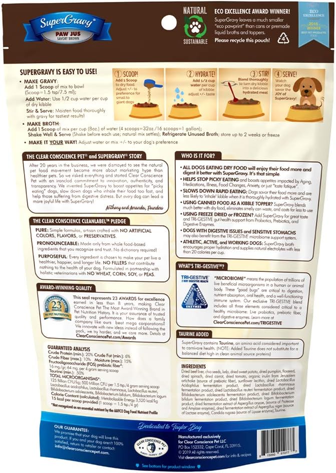 SuperGravy PAW jus - Natural Dog Food Gravy Topper - Hydration Broth Food Mix - Human Grade – Kibble Seasoning for Picky Eaters – Gluten Free & Grain Free, 30 Scoop, 01046