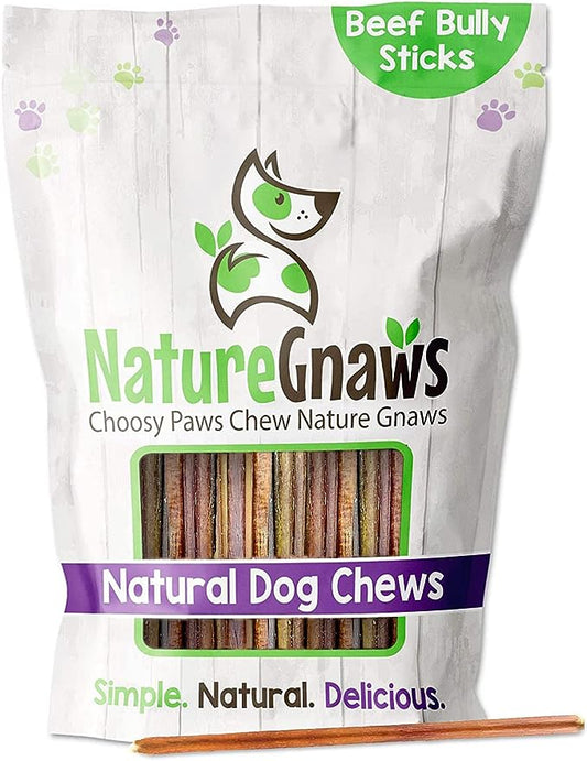 Nature Gnaws - Extra Thin Bully Sticks for Dogs - Premium Natural Beef Bones - Long Lasting Dog Chew Treats for Small Dogs & Puppies - Rawhide Free - 6 Inch