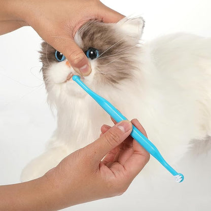 4 Pack Dual Sided Cat Dog Toothbrush, Kitten Puppy Toothbrush Pet Teeth Cleaning Brush with Micro Brush Head Anti Slip Curved Handle Eliminates Bad Breath Reduces Plaque Tartar Formation