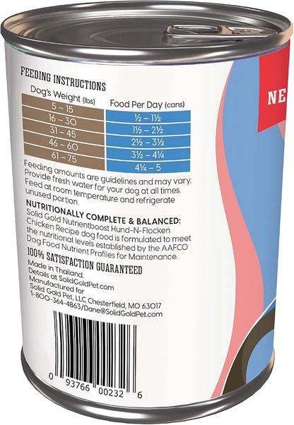 Solid Gold Canned Dog Food for Adult & Senior Dogs - Nutrientboost Hund-N-Flocken Made with Real Chicken and Healthy Whole Grains - High Calorie, High Protein Wet Dog Food - 6ct/12.5oz Cans