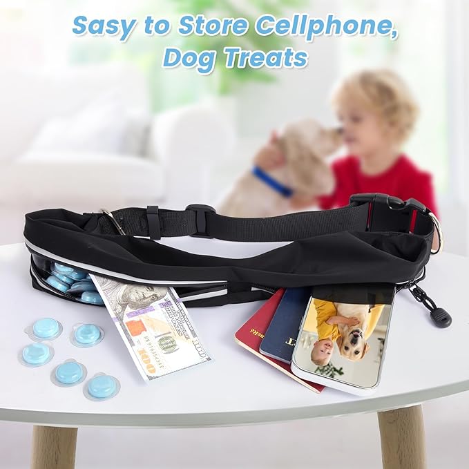 Caudblor Waist Leash for Medium Large Dog Walking, Bungee Hands Free Dog Leash with Zipper Pouch, Around The Waist No Pull Running Dog Leash Belt, Padded Handle Jogging No Hands Dog Leash Heavy Duty