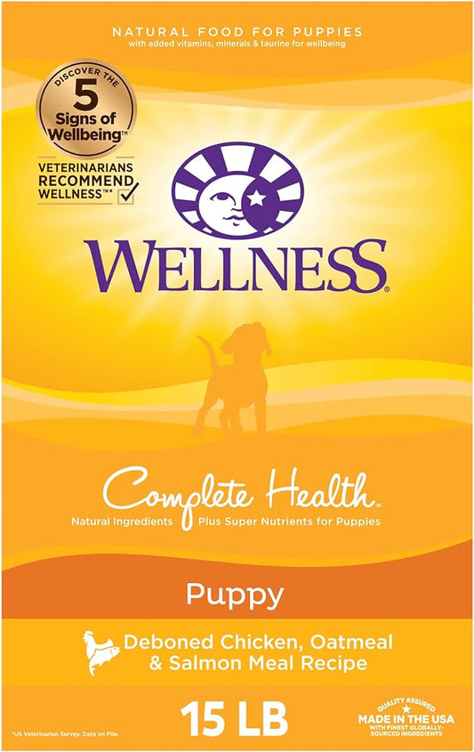 Wellness Complete Health Dry Puppy Food, Chicken, Salmon & Oatmeal, 15-Pound Bag