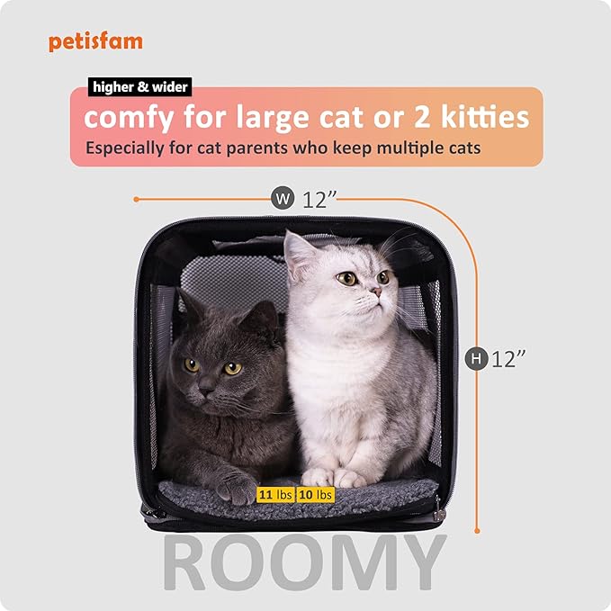 petisfam Easy Load Soft Pet Carrier Bag for Large and Medium Cats with Top Entry and Shoulder Strap. Sturdy, Well-ventilated, Collapsible for Easy Storage, Easy Vet Visits