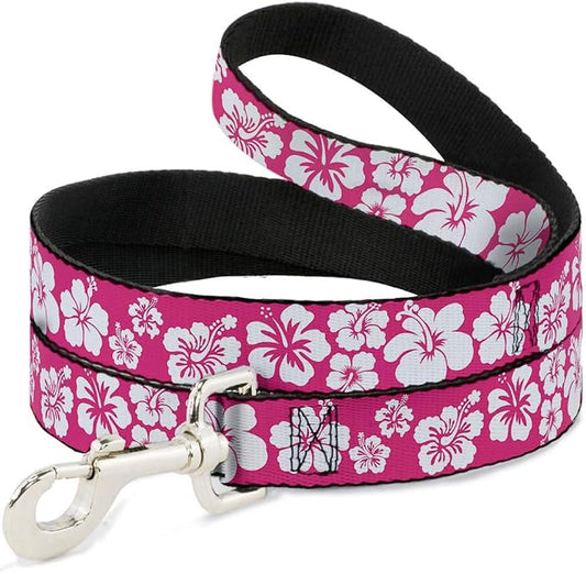 Buckle-Down Dog Leash Hibiscus Neon Pink White 6 Feet Long 1.5 Inch Wide