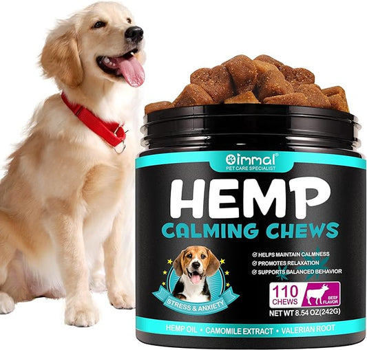 Hemp Calming Chews for Dogs, Dog Training & Behavior Aids, Dog Calming Treats, Natural Soothing Snacks Hemp + Valerian Root, Dog Anxiety Relief & Aggressive Behavior, 110PCS Calming Dog Treats, Beef