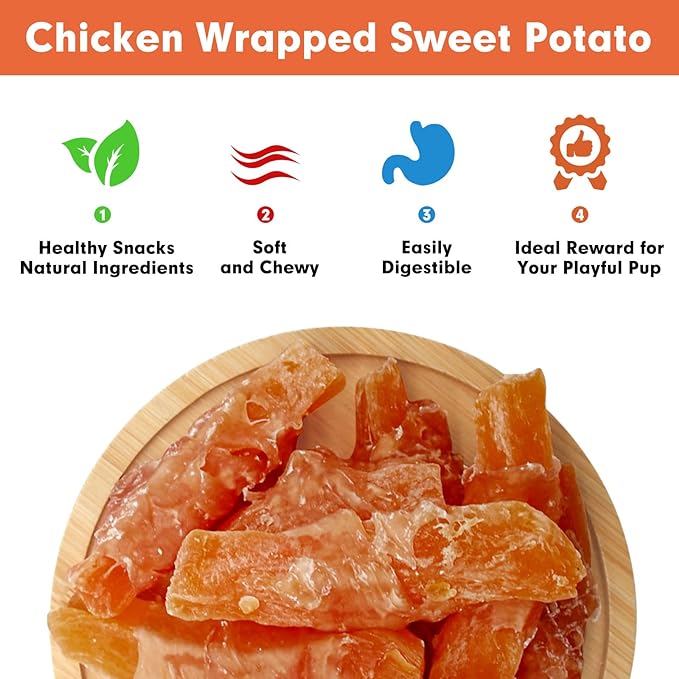 MON2SUN Dog Treats Rawhide Free Chicken Wrapped Sweet Potato Dog Snacks, Gluten & Grain Free Dog Treats for Puppy and Small Dogs, (Chicken, 1.56 Pound-Pack of 1)
