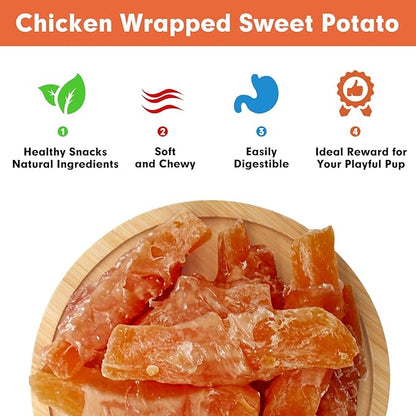 MON2SUN Dog Treats Rawhide Free Chicken Wrapped Sweet Potato Dog Snacks, Gluten & Grain Free Dog Treats for Puppy and Small Dogs, (Chicken, 1.56 Pound-Pack of 1)