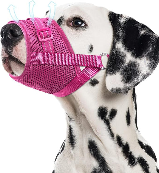 Dog Muzzle Soft Air Mesh Muzzle for Large Dogs, Adjustable Pet Muzzle for Small Medium Dogs to Drink Normally, Breathable Reflective Muzzle for Dogs to Prevent Biting Barking(Pink,XL-2)