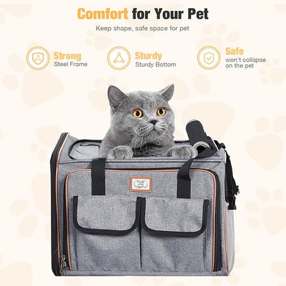 Lekereise Airline Approved Cat Dog Carrier with Wheels Expandable Rolling Pet Carrier for Medium Dogs and Cats Under 15 25LBS, Pet Travel Carrier on Wheels, Grey