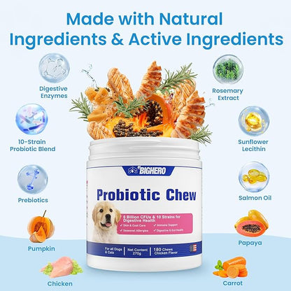 Probiotics for Dogs - Dog Probiotics for Gut Health & Digestive Health, Support Immune System, Diarrhea & Seasonal Allergies, Dog Supplement with Prebiotics & Digestive Enzymes, 180 Soft Chews