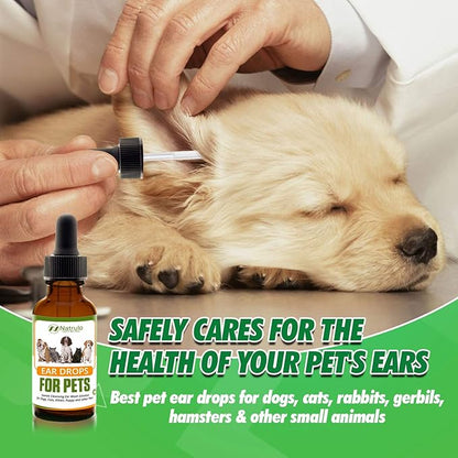 Natural Ear Cleaner for Dogs, Cats, Kitten, Puppy – Gentle Cleansing Ear Wash Solution Mite Infection & Yeast Treatment for Pets – Drying, Healing Medicinal Ear Cleaning Drops Made in USA