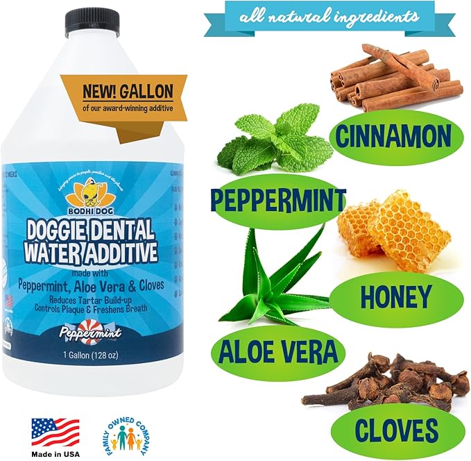 New Peppermint Fresh Breath Dental Water Additive for Dogs and Pets | Teeth, Breath, and Healthy Gums | Tartar Cleaning, Plaque Remover & Fresh Drinking Oral Care Cleaner No Brush Required (128oz)