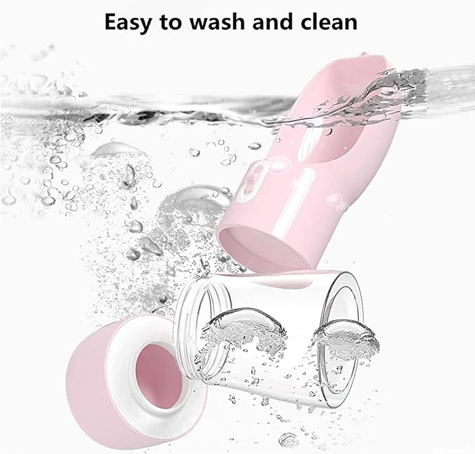 Outdoor Dog Water Bottle Dispenser - Leak Proof Water Bottle for dogs On The Go with Food Container Multifunctional Travel Dog Water Bottle（Pink）