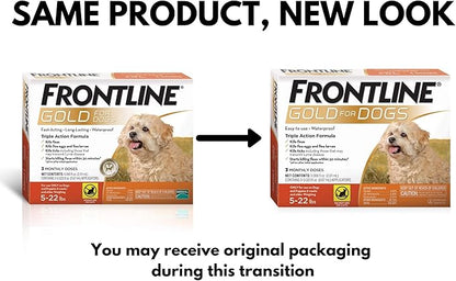 Frontline Gold Flea & Tick Treatment for Small Dogs Up to 5 to 22 lbs., Pack of 3