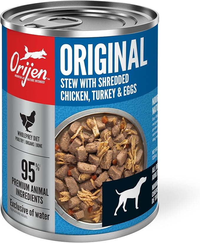 ORIJEN Original Stew Recipe with Chicken, Turkey & Eggs Wet Dog Food, WholePrey Ingredients, 12.8oz (Case of 12)