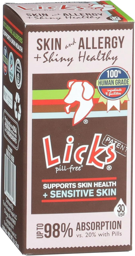 Licks Pill-Free Dog Skin and Allergy - Omega 3 Dog Allergy Relief - Dog Vitamins & Supplements for Itch Relief - Turmeric Supplement for Dog Skin - Gel Packets - 30 Use