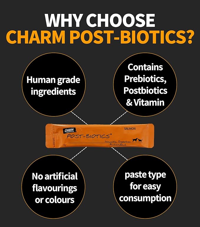 Charm Squeezable Paste Probiotic Vitamins Supplement for Cat & Dog- for Digestion, Diarrhea, Constipation Allergy, Hair Balls, Acts As Stool Softener- Suitable for Over 3 Mth Old Senior (Salmon)