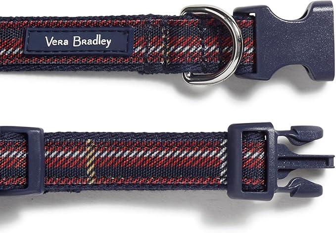 Vera Bradley Women's Recycled Lighten Up Water-repellent Adjustable Pet Collar, Tartan Plaid, Medium