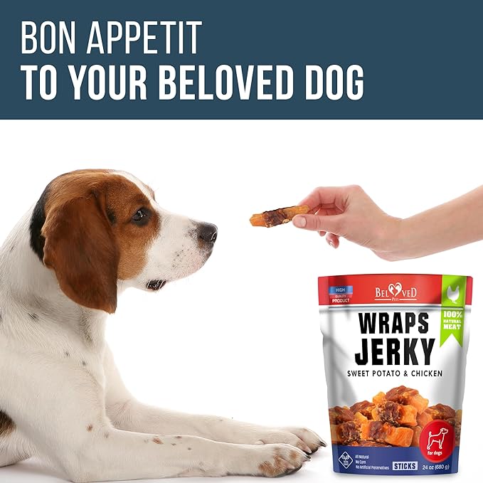 Sweet Potato Jerky Chicken Wraps - Dog Treats Human Grade - High Protein Meat - All Natural High Protein Dried Strips - Best Chews for Small & Large Dogs - Bulk Soft Pack Made for USA 24 Oz