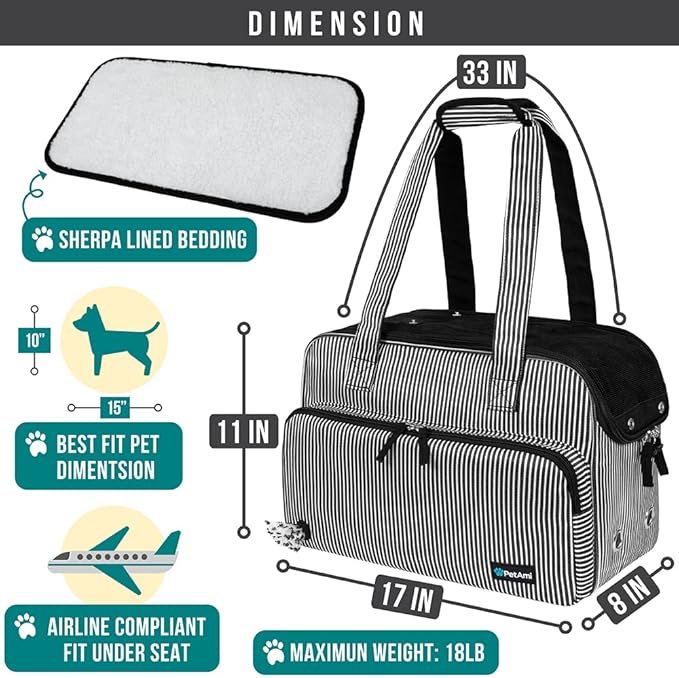 PetAmi Small Dog Purse Carrier, Soft-Sided Pet Carrier Bag with Pockets, Portable Puppy Cat Travel Handbag Tote, Airline Approved Breathable Mesh, Poop Bag Dispenser, Max 18 lbs, Chevron Teal