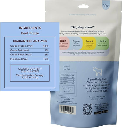 Pupford Thick Bully Sticks for Dogs & Puppies, Smoked for Improved Smell, Natural, Long-Lasting, Single Ingredient Chews for Small & Medium Breeds (6", 10 Count)
