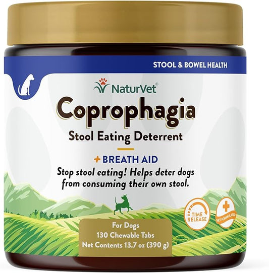 NaturVet – Coprophagia Stool Eating Deterrent Plus Breath Aid – Deters Dogs from Consuming Stool – Enhanced with Breath Freshener, Enzymes & Probiotics – 130 Chewable Tablets