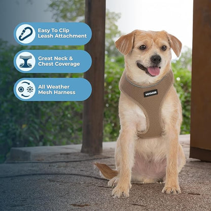 Aerolite No Pull Mesh Dog Harness with Lightweight, Soft, Breathable Chest Coverage, Reflective Stitching, and Adjustable Straps for Walking, Running, Training, Heavy Duty and Durable - Beige, S