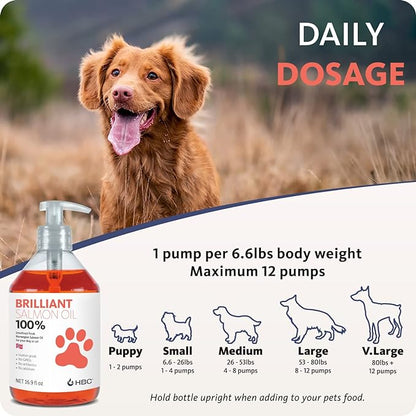 Brilliant Omega 3 Salmon Oil for Dogs & Cats - Norwegian Fish Oil Supplement with EPA & DHA Fatty Acids for Shedding, Allergy, Itching, Dry Skin & Joint Health - Skin and Coat Fish Oil Liquid, 16.9 Oz