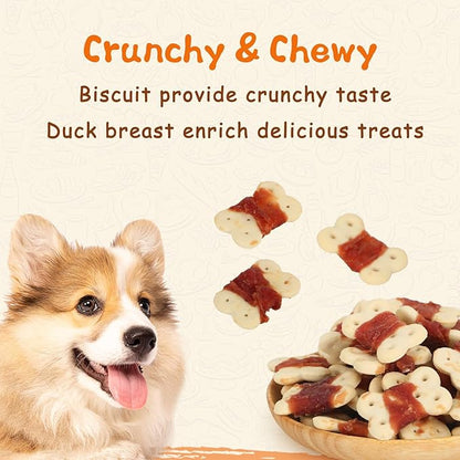 Dog Treats Duck Wrapped Biscuits, 1% Taurine Added, Low Fat Healthy Chewy Training Treats, 12.5oz/355g, Human Grade Dog Treating Snacks